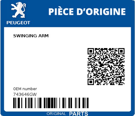 Product image: Peugeot - 743646GW - SWINGING ARM  0