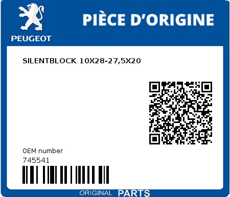 Product image: Peugeot - 745541 - SILENTBLOCK 10X28-27,5X20  0