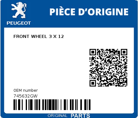 Product image: Peugeot - 745632GW - FRONT WHEEL 3 X 12  0