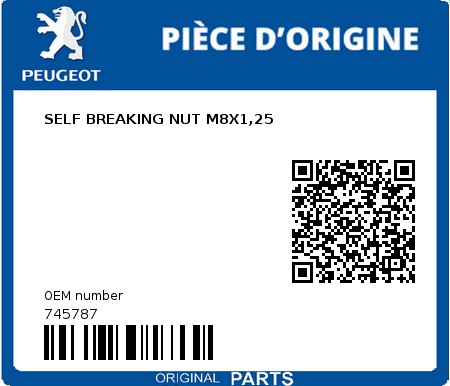 Product image: Peugeot - 745787 - SELF BREAKING NUT M8X1,25  0