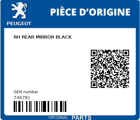 Product image: Peugeot - 746781 - RH REAR MIRROR BLACK  0