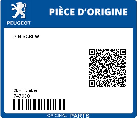 Product image: Peugeot - 747910 - PIN SCREW  0