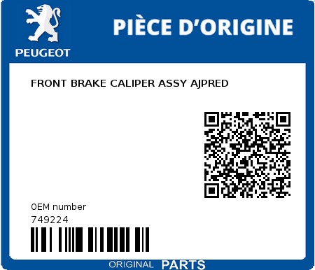 Product image: Peugeot - 749224 - FRONT BRAKE CALIPER ASSY AJPRED  0