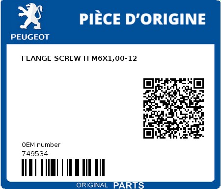 Product image: Peugeot - 749534 - FLANGE SCREW H M6X1,00-12  0