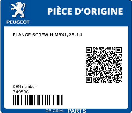 Product image: Peugeot - 749536 - FLANGE SCREW H M8X1,25-14  0