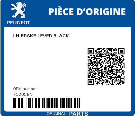 Product image: Peugeot - 752056N - LH BRAKE LEVER BLACK  0
