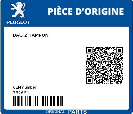 Product image: Peugeot - 752664 - BAG 2 TAMPON  0