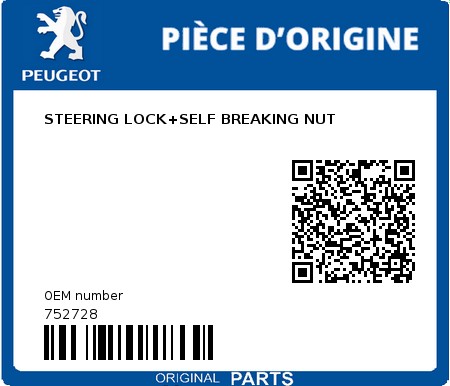 Product image: Peugeot - 752728 - STEERING LOCK+SELF BREAKING NUT  0