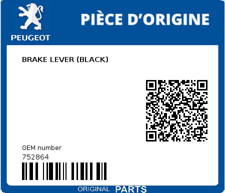 Product image: Peugeot - 752864 - BRAKE LEVER (BLACK)  0