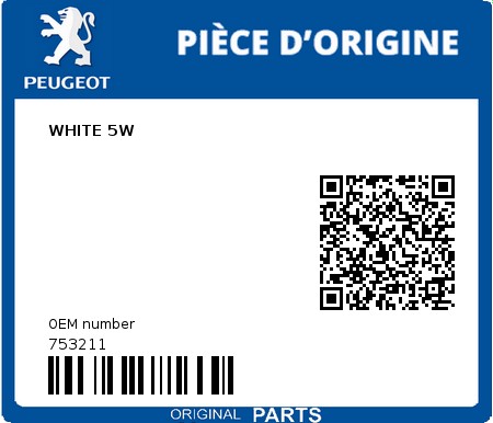 Product image: Peugeot - 753211 - WHITE 5W  0