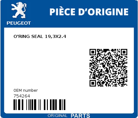 Product image: Peugeot - 754264 - O'RING SEAL 19,3X2.4  0