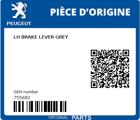 Product image: Peugeot - 755682 - LH BRAKE LEVER GREY  0