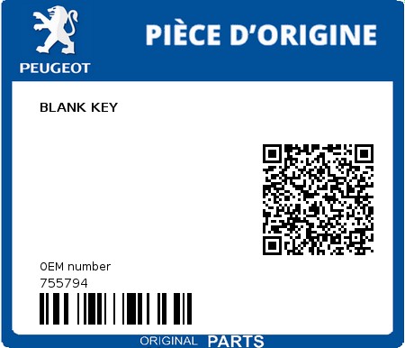 Product image: Peugeot - 755794 - BLANK KEY  0