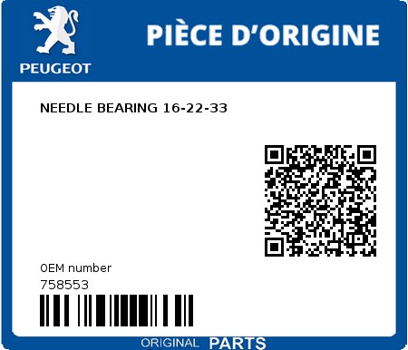 Product image: Peugeot - 758553 - NEEDLE BEARING 16-22-33  0