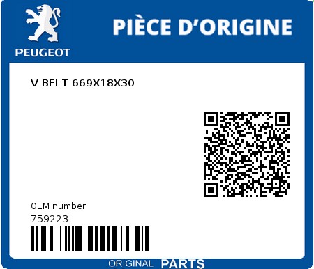 Product image: Peugeot - 759223 - V BELT 669X18X30  0