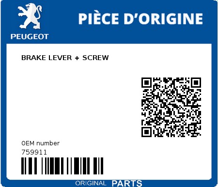 Product image: Peugeot - 759911 - BRAKE LEVER + SCREW  0