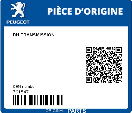 Product image: Peugeot - 761547 - RH TRANSMISSION  0