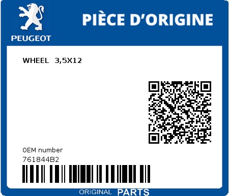 Product image: Peugeot - 761844B2 - WHEEL  3,5X12  0