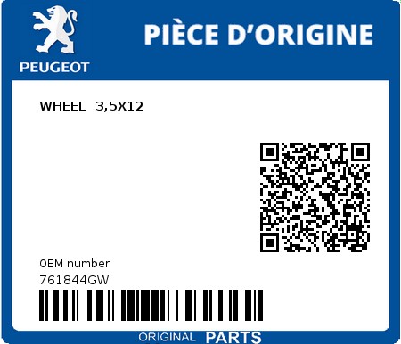 Product image: Peugeot - 761844GW - WHEEL  3,5X12  0