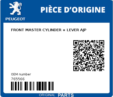 Product image: Peugeot - 765566 - FRONT MASTER CYLINDER + LEVER AJP  0