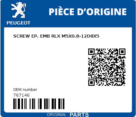Product image: Peugeot - 767146 - SCREW EP. EMB RLX M5X0.8-12D8X5  0