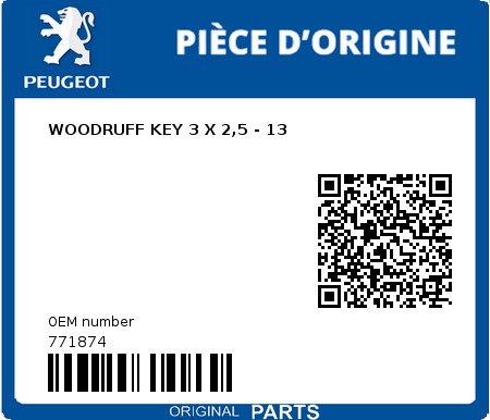 Product image: Peugeot - 771874 - WOODRUFF KEY 3 X 2,5 - 13  0