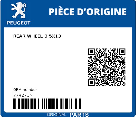 Product image: Peugeot - 774273N - REAR WHEEL 3.5X13  0