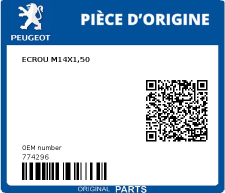Product image: Peugeot - 774296 - ECROU M14X1,50  0
