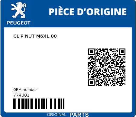 Product image: Peugeot - 774301 - CLIP NUT M6X1.00  0