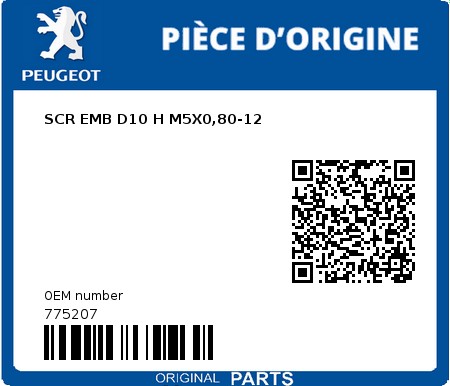 Product image: Peugeot - 775207 - SCR EMB D10 H M5X0,80-12  0