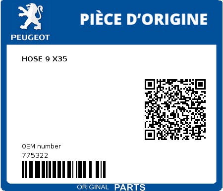 Product image: Peugeot - 775322 - HOSE 9 X35  0
