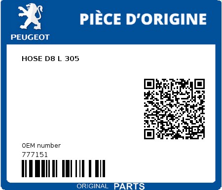 Product image: Peugeot - 777151 - HOSE D8 L 305  0