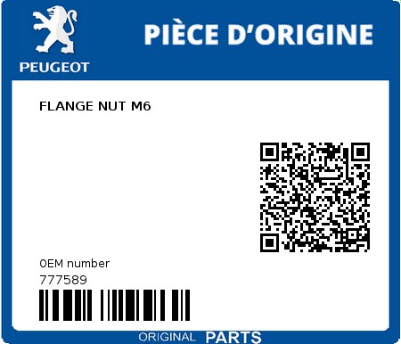 Product image: Peugeot - 777589 - FLANGE NUT M6  0