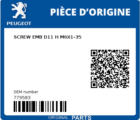 Product image: Peugeot - 779583 - SCREW EMB D11 H M6X1-35  0