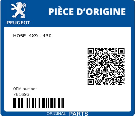 Product image: Peugeot - 781693 - HOSE  4X9 - 430  0