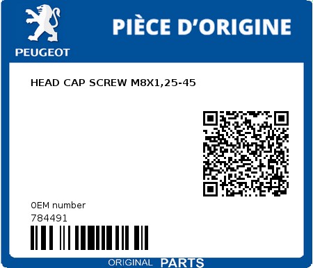 Product image: Peugeot - 784491 - HEAD CAP SCREW M8X1,25-45  0