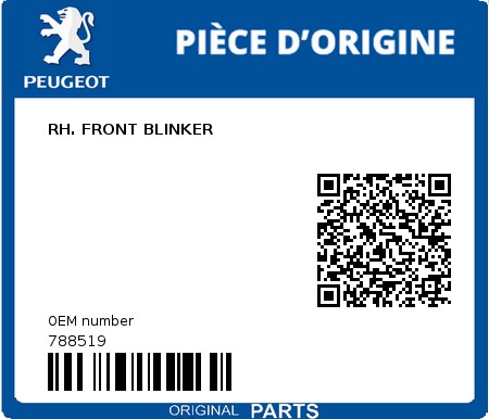 Product image: Peugeot - 788519 - RH. FRONT BLINKER  0