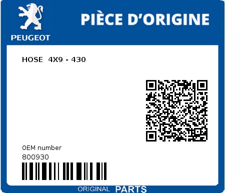 Product image: Peugeot - 800930 - HOSE  4X9 - 430  0