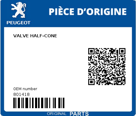 Product image: Peugeot - 801418 - VALVE HALF-CONE  0