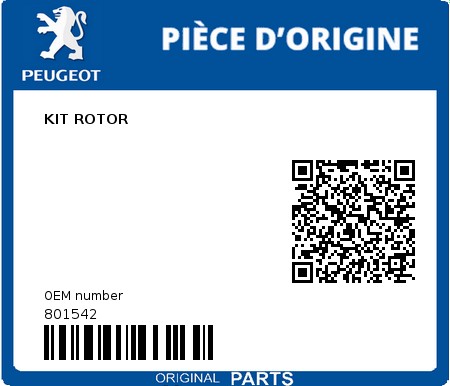 Product image: Peugeot - 801542 - KIT ROTOR  0