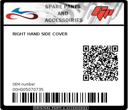 Product image: Derbi - 00H005070735 - RIGHT HAND SIDE COVER  0