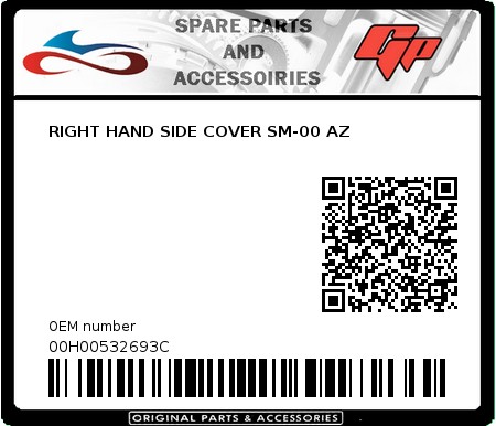 Product image: Derbi - 00H00532693C - RIGHT HAND SIDE COVER SM-00 AZ  0