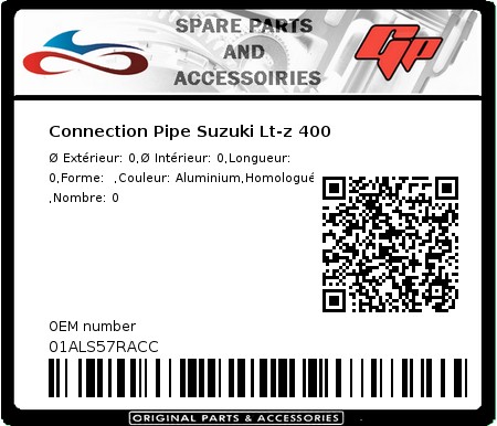 Product image: Kyoto - 01ALS57RACC - Connection Pipe Suzuki Lt-z 400  0