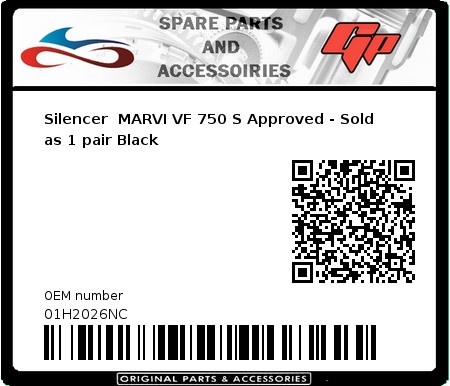 Product image: Marving - 01H2026NC - Silencer  MARVI VF 750 S Approved - Sold as 1 pair Black  