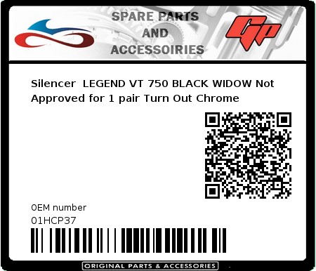 Product image: Marving - 01HCP37 - Silencer  LEGEND VT 750 BLACK WIDOW Not Approved for 1 pair Turn Out Chrome  
