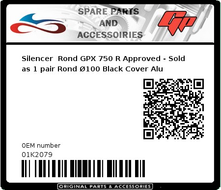 Product image: Marving - 01K2079 - Silencer  Rond GPX 750 R Approved - Sold as 1 pair Rond Ø100 Black Cover Alu 