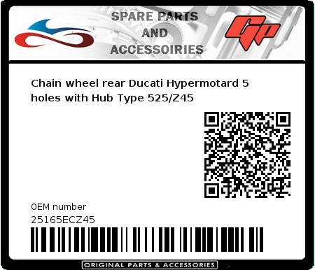 Product image: Esjot - 25165ECZ45 - Chain wheel rear Ducati Hypermotard 5 holes with Hub Type 525/Z45  0