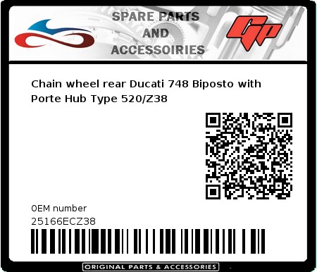Product image: Esjot - 25166ECZ38 - Chain wheel rear Ducati 748 Biposto with Porte Hub Type 520/Z38  0