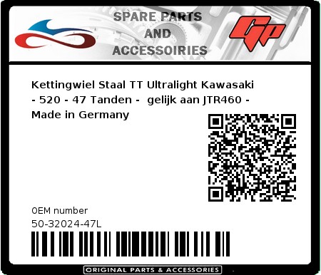 Product image: Esjot - 50-32024-47L - Chainwheel Steel TT Ultralight Kawasaki - 520 - 47 Teeth -  Identical to JTR460 - Made in Germany 