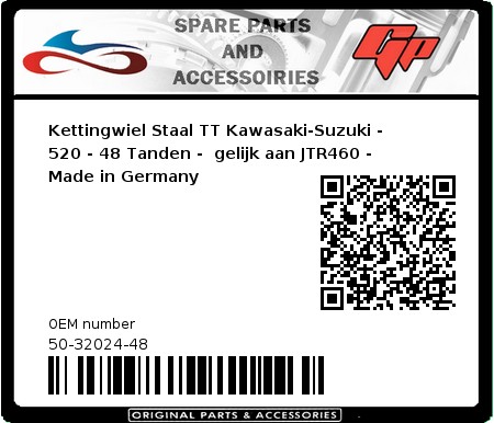 Product image: Esjot - 50-32024-48 - Chainwheel Steel TT Kawasaki-Suzuki - 520 - 48 Teeth -  Identical to JTR460 - Made in Germany 